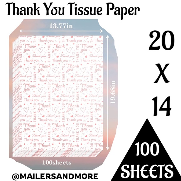 100 Pink Thank You Tissue Paper Sheets, 14x20 PRICE IS FIRM - Picture 4 of 8
